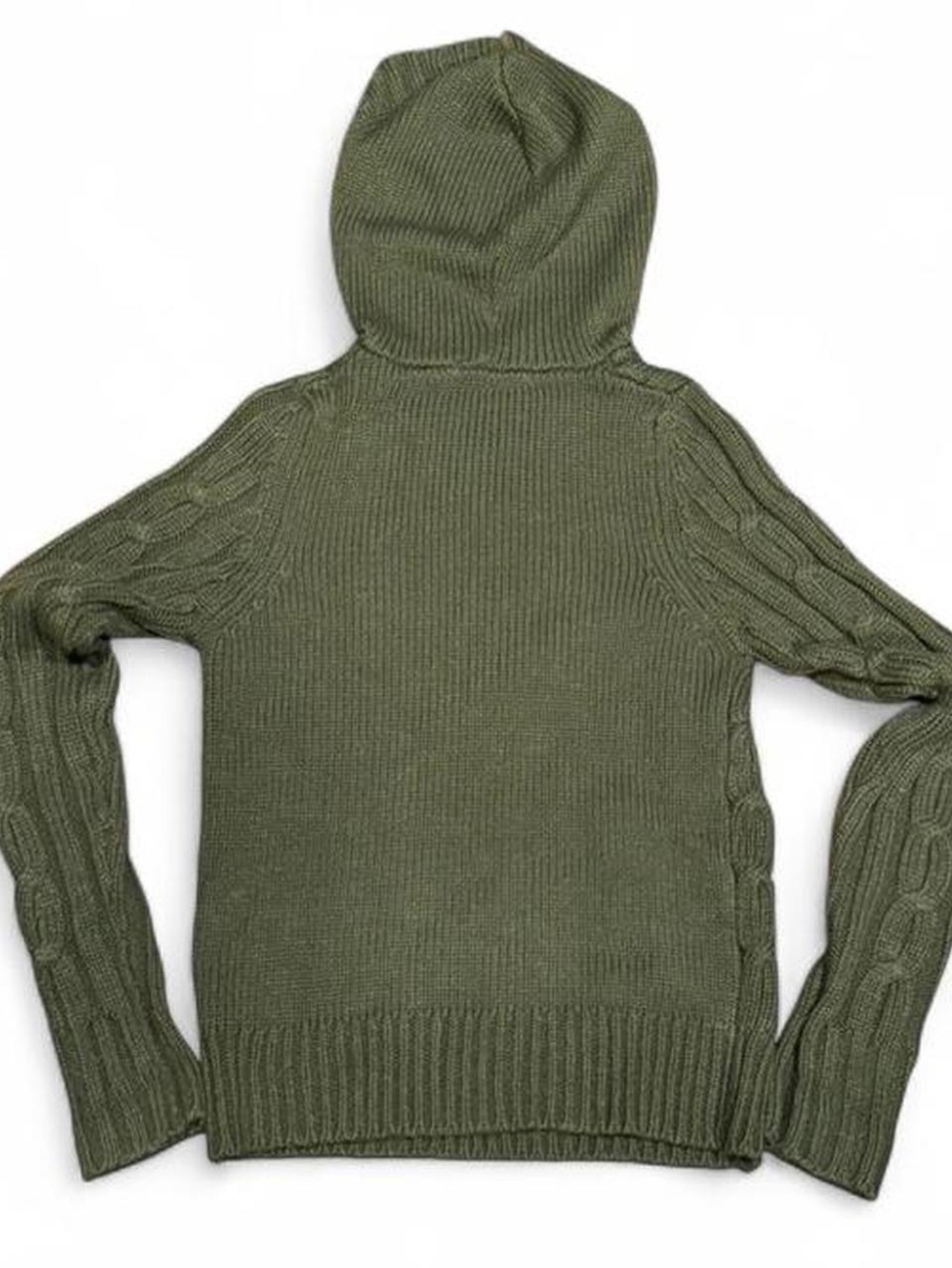 Y2K Raw Vintage Ribbed Cable Knit Quarter Button Sweater Hoodie - Picture 2 of 3